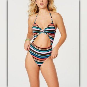 SUNDAZED Lucky Stripes Printed Twist One-Piece Swimsuit